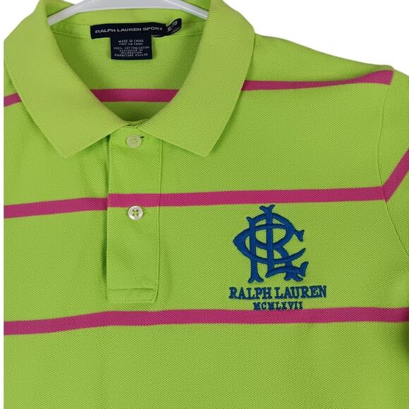 Ralph Lauren Sport Polo Shirt Missis XL Neon Green/Pink Striped Golf Activewear - Picture 1 of 10
